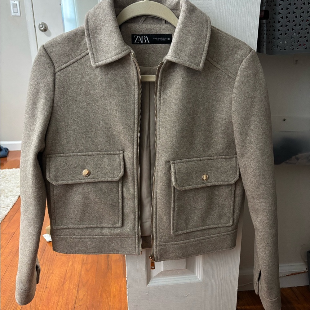 Zara Taupe Jacket with Gold Accents